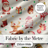 Christmas Gnome Reindeer Snowman Gift  on Cream Polka Dot Background Seamless  Digital Print Fabric by the Metre UK Sewing Quilting Textile