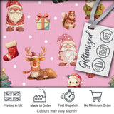 Christmas Gnome Reindeer Snowman Gift  on Pink Snow Dot Background Seamless  Digital Print Fabric by the Metre UK Sewing Quilting Textile