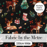 Christmas Reindeer Squirrel Gift Festive Elements on Black Background Seamless  Digital Print Fabric by the Metre UK Sewing Quilting Textile