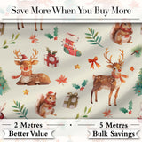 Christmas Reindeer Squirrel Gift Festive Elements on Cream Background Seamless  Digital Print Fabric by the Metre UK Sewing Quilting Textile