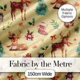 Christmas Reindeer Squirrel Gift Festive Element on Yellow Background Seamless  Digital Print Fabric by the Metre UK Sewing Quilting Textile