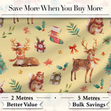 Christmas Reindeer Squirrel Gift Festive Element on Yellow Background Seamless  Digital Print Fabric by the Metre UK Sewing Quilting Textile