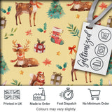 Christmas Reindeer Squirrel Gift Festive Element on Yellow Background Seamless  Digital Print Fabric by the Metre UK Sewing Quilting Textile