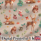 Christmas Reindeer Squirrel Gift Festive Elements on Beige Background Seamless  Digital Print Fabric by the Metre UK Sewing Quilting Textile