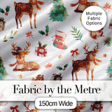Christmas Reindeer Squirrel  Gift Festive Elements White Background Seamless  Digital Print Fabric by the Metre UK Sewing Quilting Textile