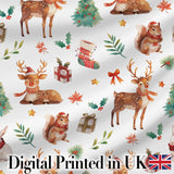 Christmas Reindeer Squirrel  Gift Festive Elements White Background Seamless  Digital Print Fabric by the Metre UK Sewing Quilting Textile