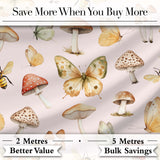 Vintage Butterfly Bees Mushrooms  Illustration Soft Pink Background Seamless  Digital Print Fabric by the Metre UK Sewing Quilting Textile