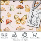 Vintage Butterfly Bees Mushrooms  Illustration Soft Pink Background Seamless  Digital Print Fabric by the Metre UK Sewing Quilting Textile