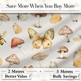Vintage Butterfly Bees Mushrooms  Illustration Light Beige Background Seamless  Digital Print Fabric by the Metre UK Sewing Quilting Textile