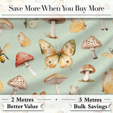 Vintage Butterfly Bees Mushrooms  Illustration Soft Green Background Seamless  Digital Print Fabric by the Metre UK Sewing Quilting Textile