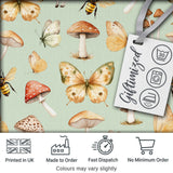 Vintage Butterfly Bees Mushrooms  Illustration Soft Green Background Seamless  Digital Print Fabric by the Metre UK Sewing Quilting Textile
