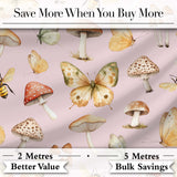 Vintage Butterfly Bees Mushrooms  Illustration Soft Pink Background Seamless  Digital Print Fabric by the Metre UK Sewing Quilting Textile