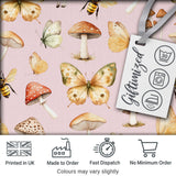 Vintage Butterfly Bees Mushrooms  Illustration Soft Pink Background Seamless  Digital Print Fabric by the Metre UK Sewing Quilting Textile