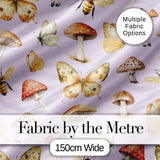 Vintage Butterfly Bees Mushrooms  Illustration Soft Lilac Background Seamless  Digital Print Fabric by the Metre UK Sewing Quilting Textile