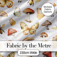 Vintage Butterfly Bees Mushrooms  Illustration Light Grey Background Seamless  Digital Print Fabric by the Metre UK Sewing Quilting Textile
