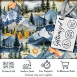 Watercolor Forest Mountains Pine Trees Scenic  Soft Green Background Seamless  Digital Print Fabric by the Metre UK Sewing Quilting Textile