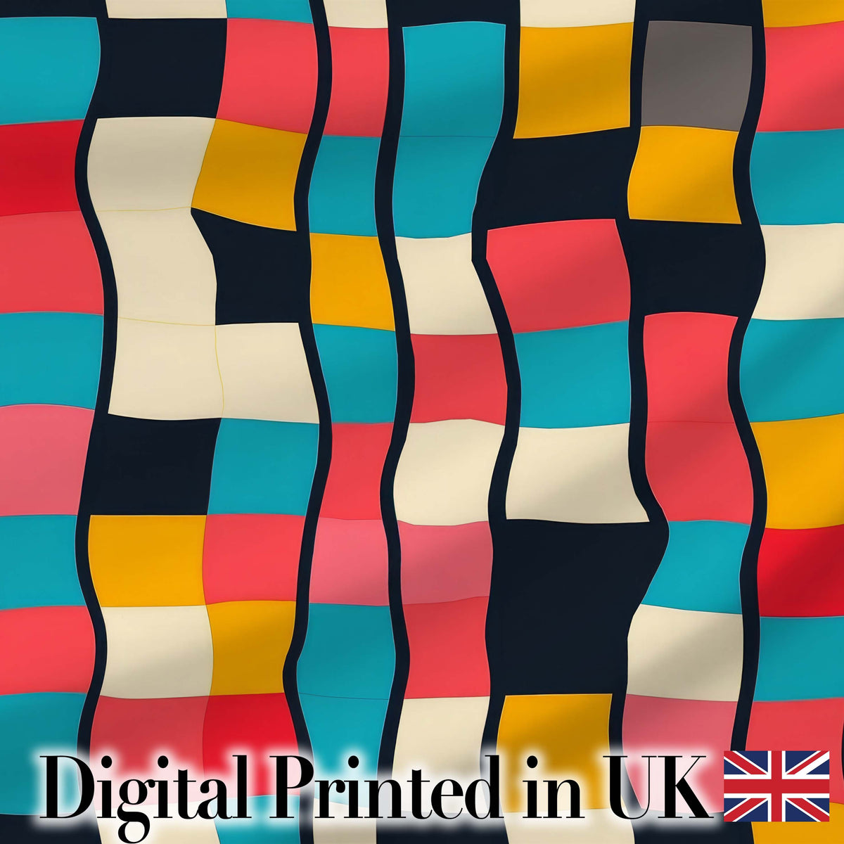 Abstract Wavy Checkered Pattern Soft Pastel Color Blocks Seamless Pattern Digital Print Fabric by the Metre UK Sewing Quilting Textile