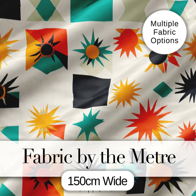 Abstract  Starburst Shapes Geometric Colorful Seamless Pattern Digital Print Fabric by the Metre UK Sewing Quilting Textile