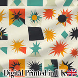 Abstract  Starburst Shapes Geometric Colorful Seamless Pattern Digital Print Fabric by the Metre UK Sewing Quilting Textile