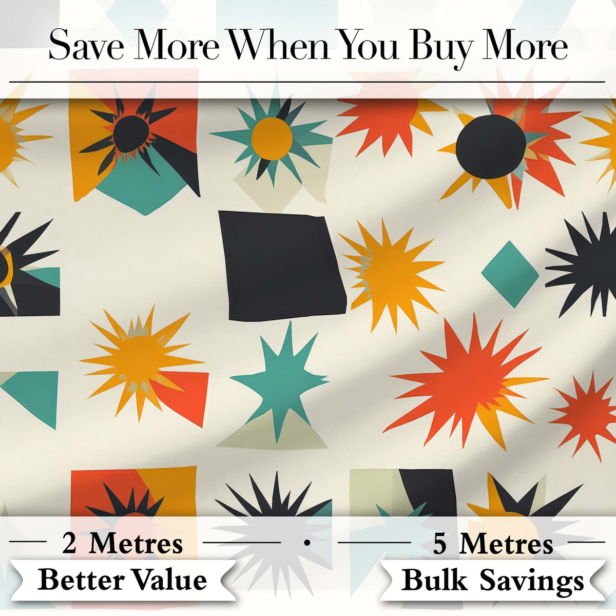 Abstract  Starburst Shapes Geometric Colorful Seamless Pattern Digital Print Fabric by the Metre UK Sewing Quilting Textile