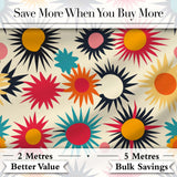 Abstract Bold Sunburst Floral Shapes Mid Century Style Seamless Pattern Digital Print Fabric by the Metre UK Sewing Quilting Textile