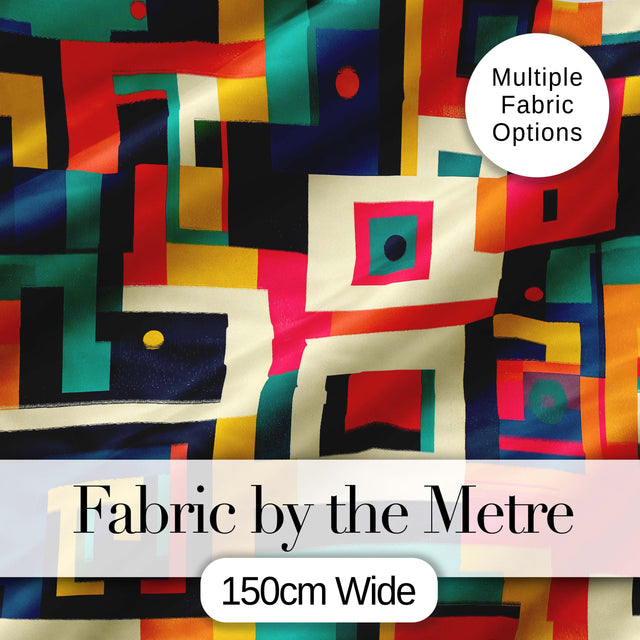 Abstract Colorful Geometric Blocks Modern Art Seamless Pattern Digital Print Fabric by the Metre UK Sewing Quilting Textile