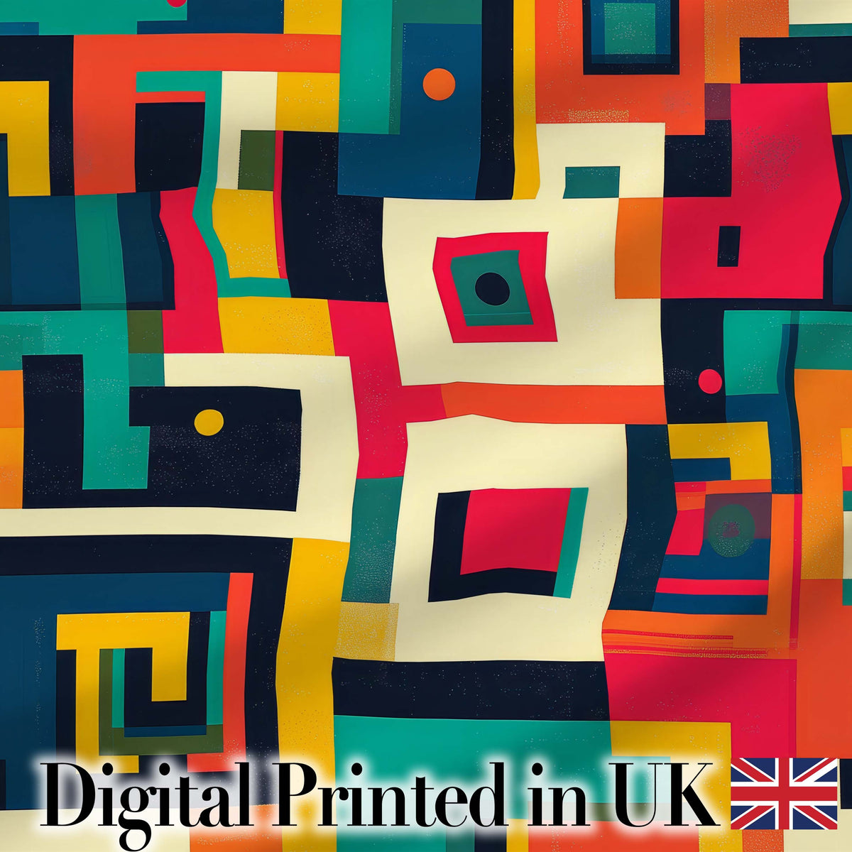 Abstract Colorful Geometric Blocks Modern Art Seamless Pattern Digital Print Fabric by the Metre UK Sewing Quilting Textile
