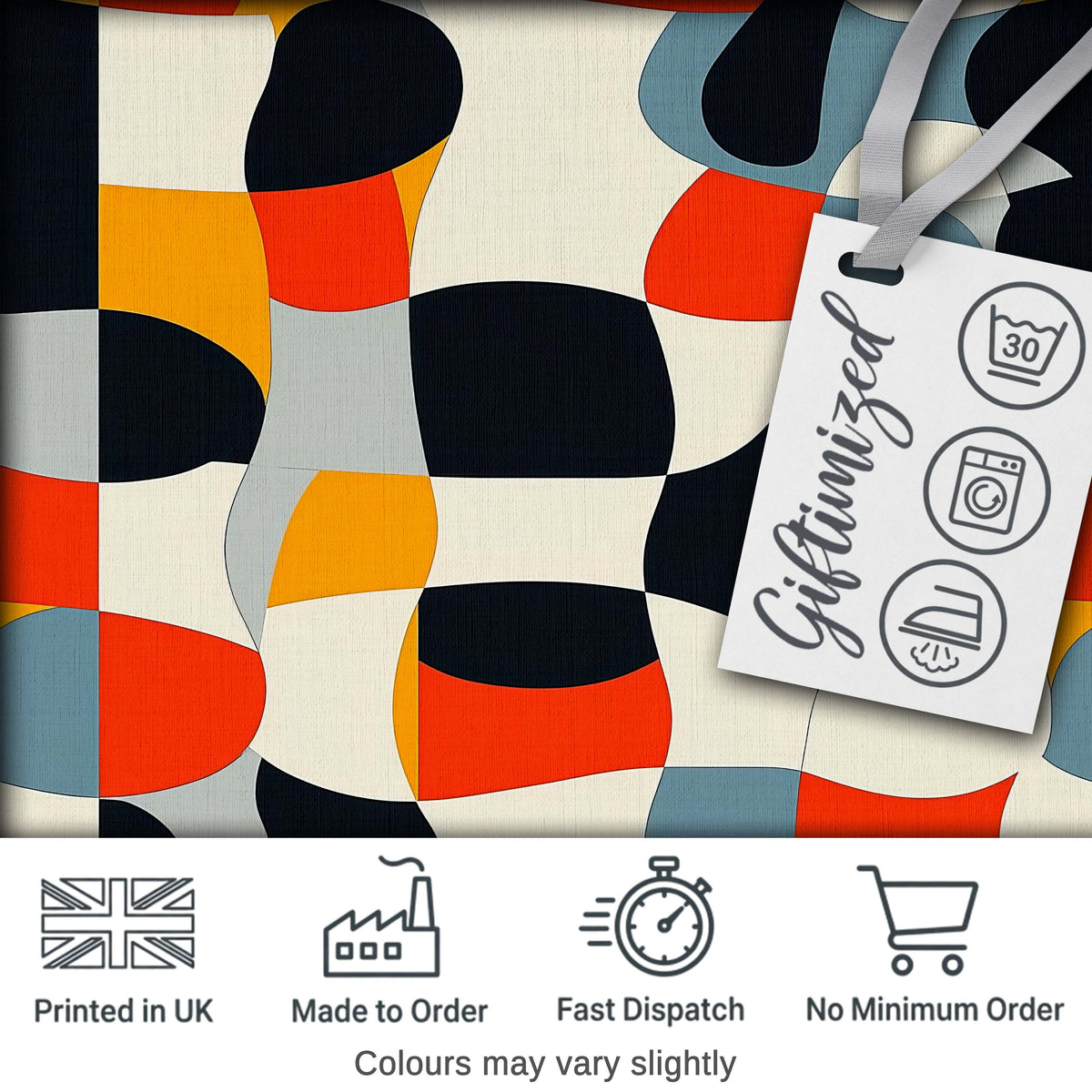 Abstract Organic Curved Shapes  Color Blocks Seamless Pattern Digital Print Fabric by the Metre UK Sewing Quilting Textile