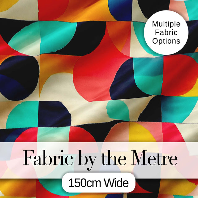 Abstract  Geometric Curved Shapes Colorful Seamless Pattern Digital Print Fabric by the Metre UK Sewing Quilting Textile