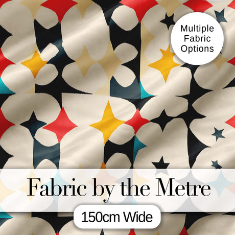 Abstract  Floral Star Shapes Mid Century Seamless Pattern Digital Print Fabric by the Metre UK Sewing Quilting Textile