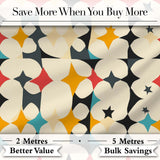 Abstract  Floral Star Shapes Mid Century Seamless Pattern Digital Print Fabric by the Metre UK Sewing Quilting Textile