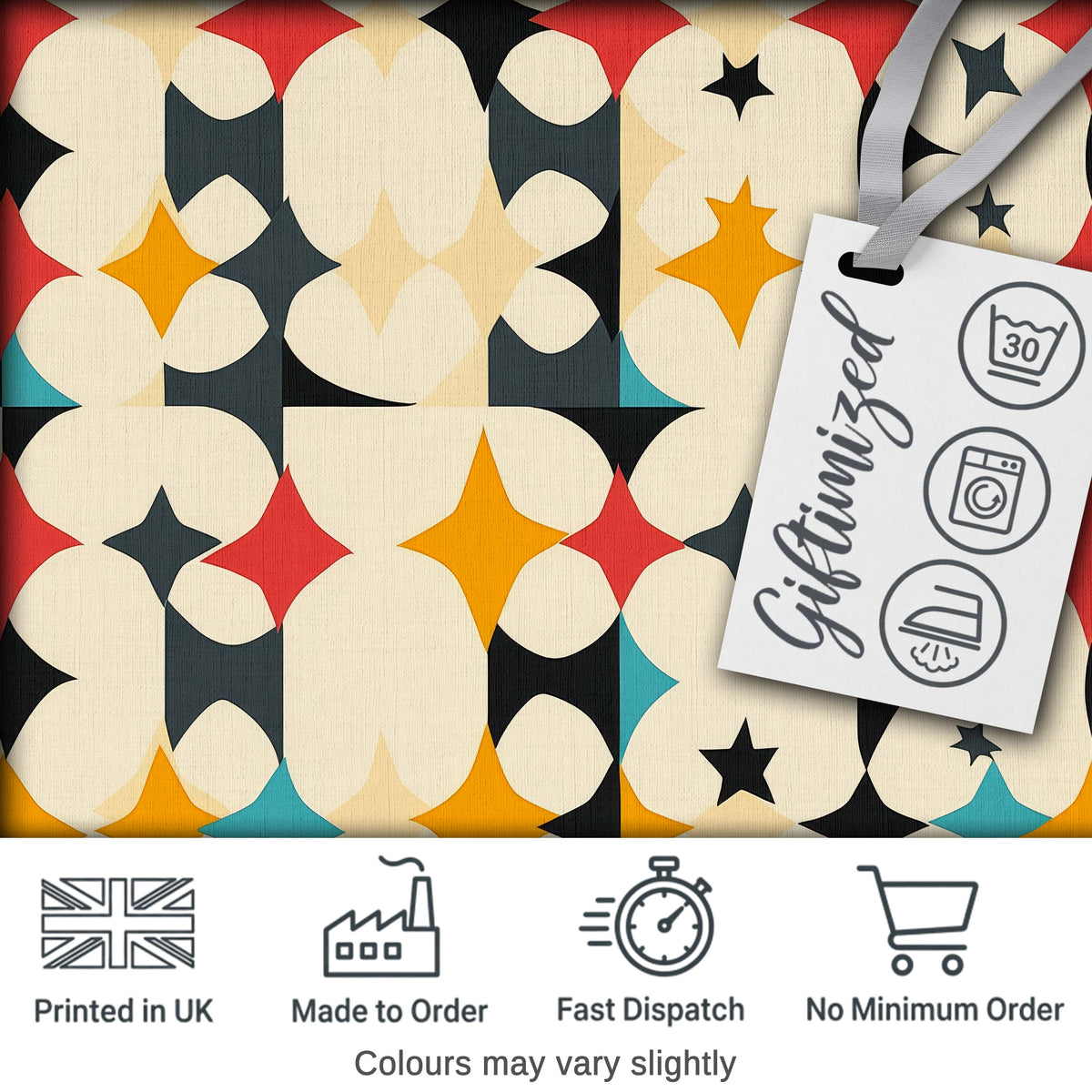 Abstract  Floral Star Shapes Mid Century Seamless Pattern Digital Print Fabric by the Metre UK Sewing Quilting Textile