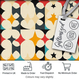 Abstract  Floral Star Shapes Mid Century Seamless Pattern Digital Print Fabric by the Metre UK Sewing Quilting Textile