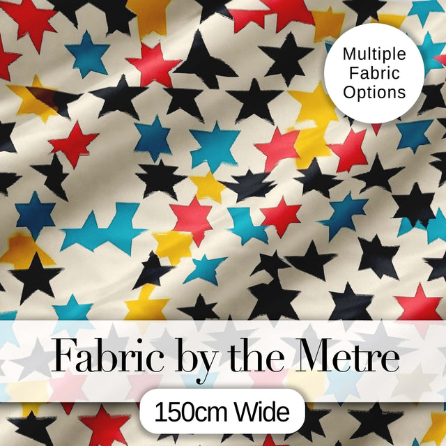 Abstract Scattered Star Shapes Colorful  Seamless Pattern Digital Print Fabric by the Metre UK Sewing Quilting Textile