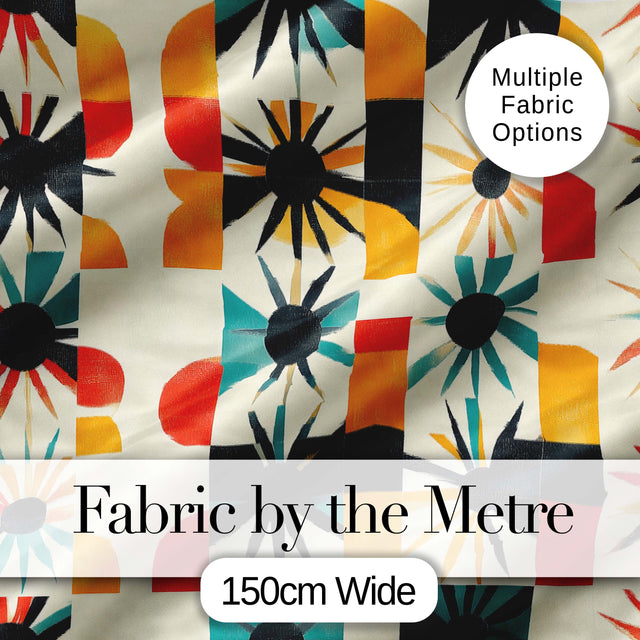Abstract  Sunburst Geometric Shapes Colorful Seamless Pattern Digital Print Fabric by the Metre UK Sewing Quilting Textile