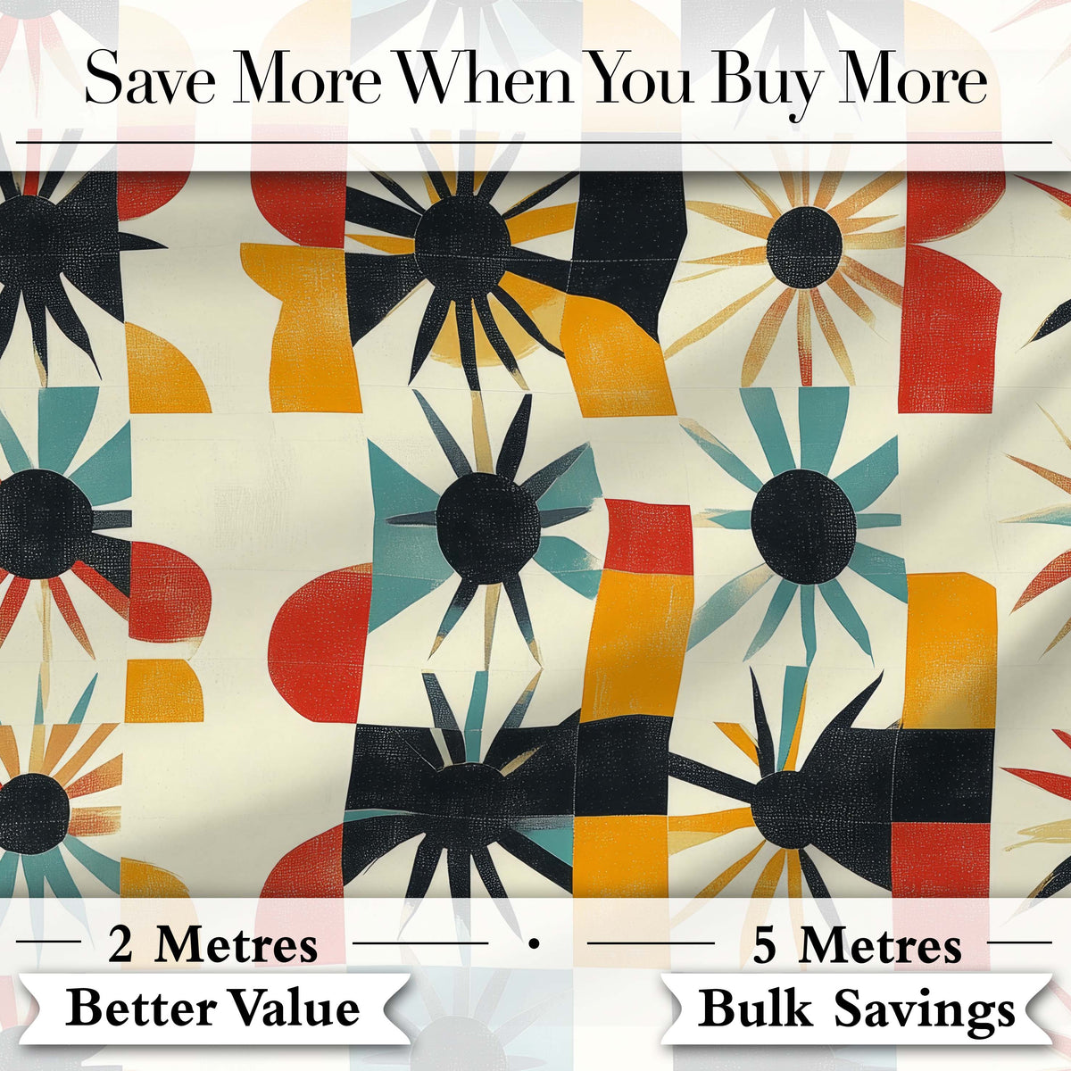 Abstract  Sunburst Geometric Shapes Colorful Seamless Pattern Digital Print Fabric by the Metre UK Sewing Quilting Textile