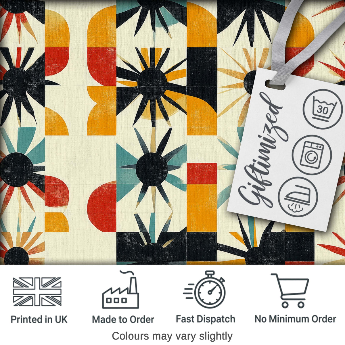 Abstract  Sunburst Geometric Shapes Colorful Seamless Pattern Digital Print Fabric by the Metre UK Sewing Quilting Textile