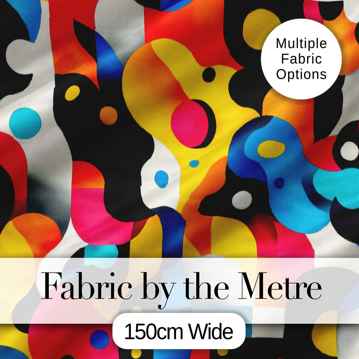 Abstract Organic Fluid Shapes Vibrant  Seamless Pattern Digital Print Fabric by the Metre UK Sewing Quilting Textile