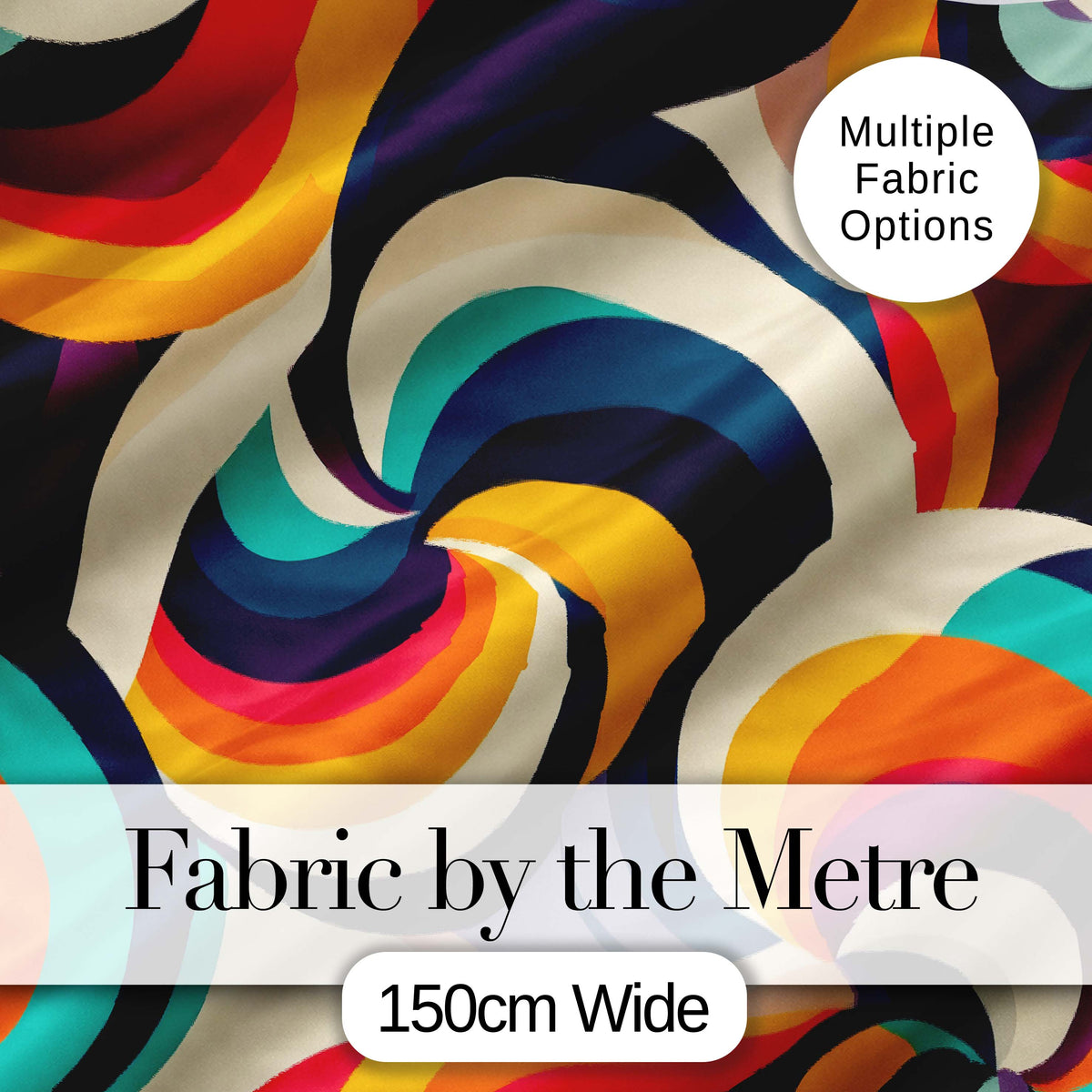 Abstract  Spiral Wave Swirl Colorful Seamless Pattern Digital Print Fabric by the Metre UK Sewing Quilting Textile