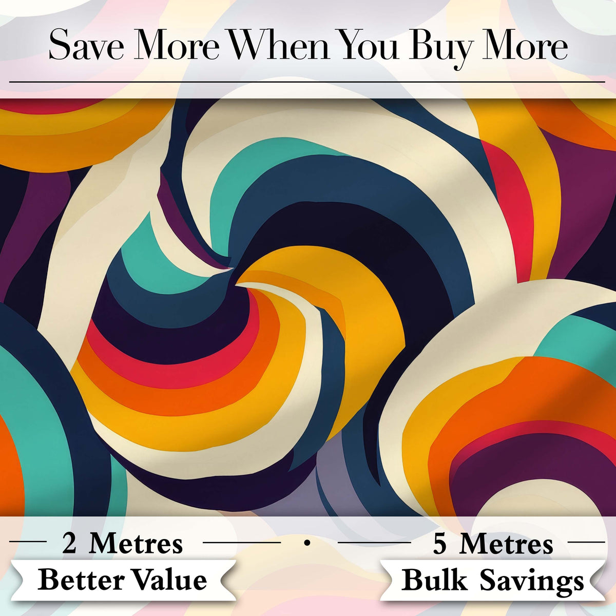 Abstract  Spiral Wave Swirl Colorful Seamless Pattern Digital Print Fabric by the Metre UK Sewing Quilting Textile