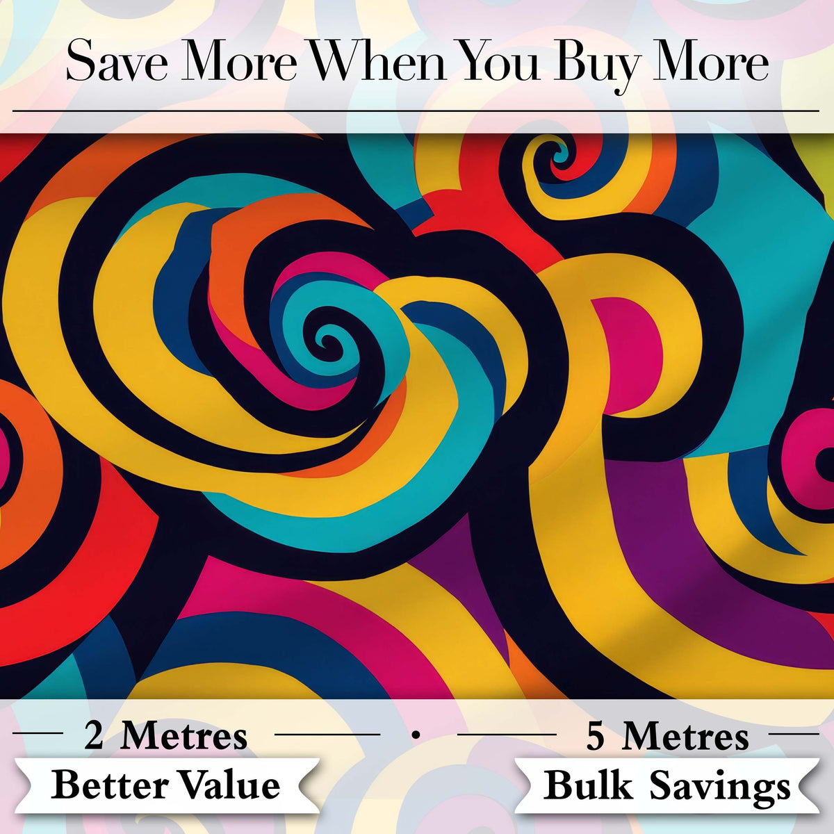 Abstract Bold Curvy Wave Swirl  Color Seamless Pattern Digital Print Fabric by the Metre UK Sewing Quilting Textile