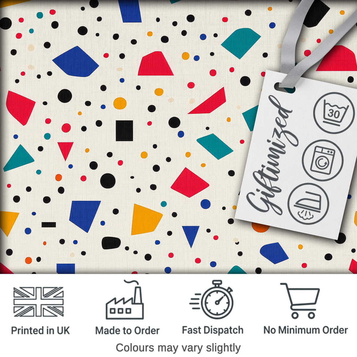 Abstract Minimal Scatter Shapes Confetti Seamless Pattern Digital Print Fabric by the Metre UK Sewing Quilting Textile