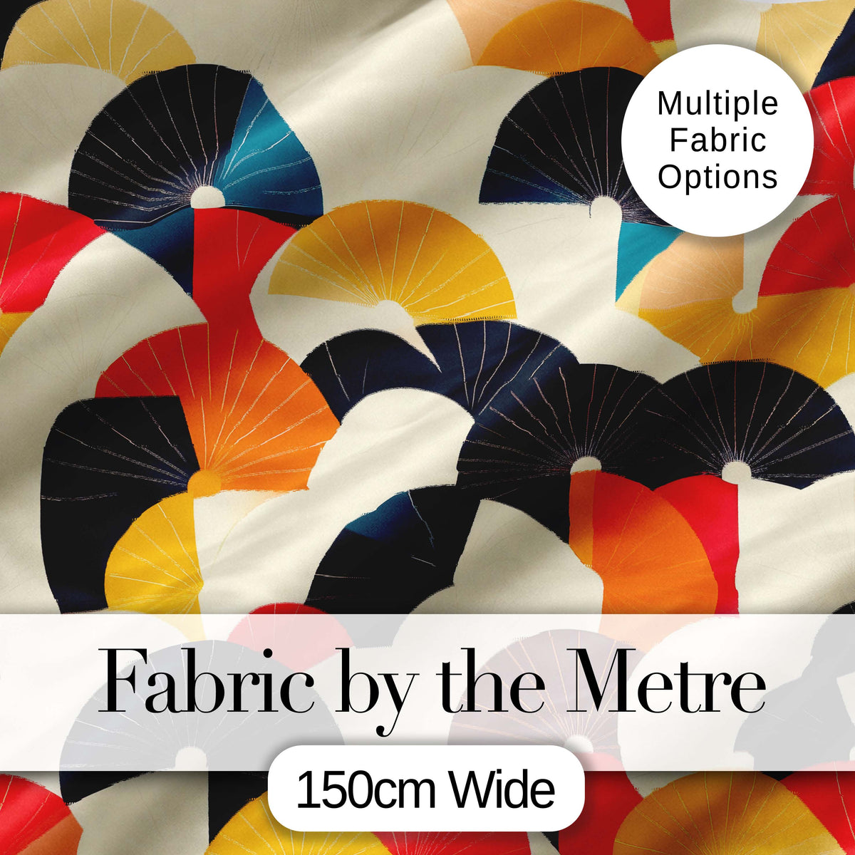 Abstract Japanese Fan Shapes Elegant Seamless Pattern Digital Print Fabric by the Metre UK Sewing Quilting Textile