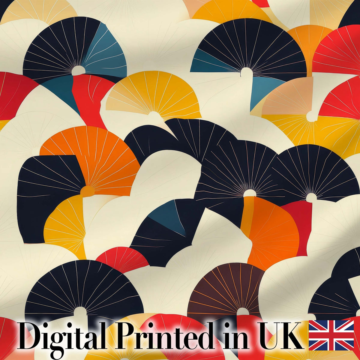 Abstract Japanese Fan Shapes Elegant Seamless Pattern Digital Print Fabric by the Metre UK Sewing Quilting Textile
