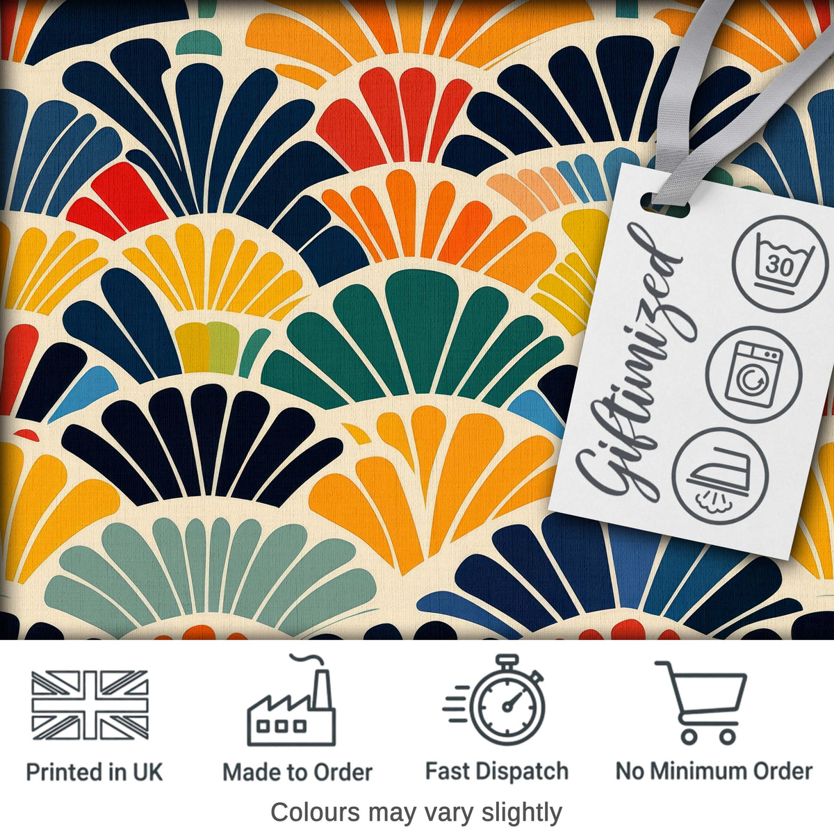 Abstract Art Deco Fan Waves Colorful Seamless Pattern Digital Print Fabric by the Metre UK Sewing Quilting Textile