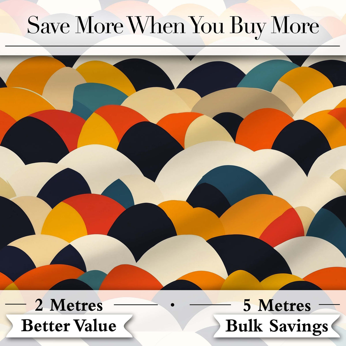 Abstract Scallop Wave Hills  Seamless Pattern Digital Print Fabric by the Metre UK Sewing Quilting Textile
