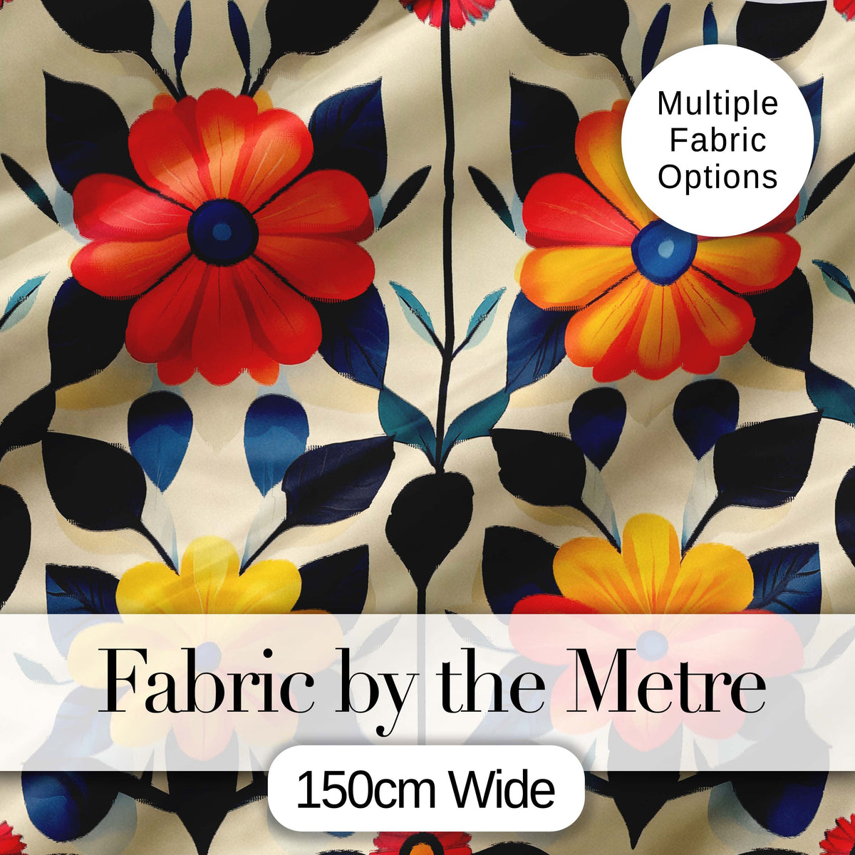 Abstract Bold Floral  Bloom Symmetry Seamless Pattern Digital Print Fabric by the Metre UK Sewing Quilting Textile