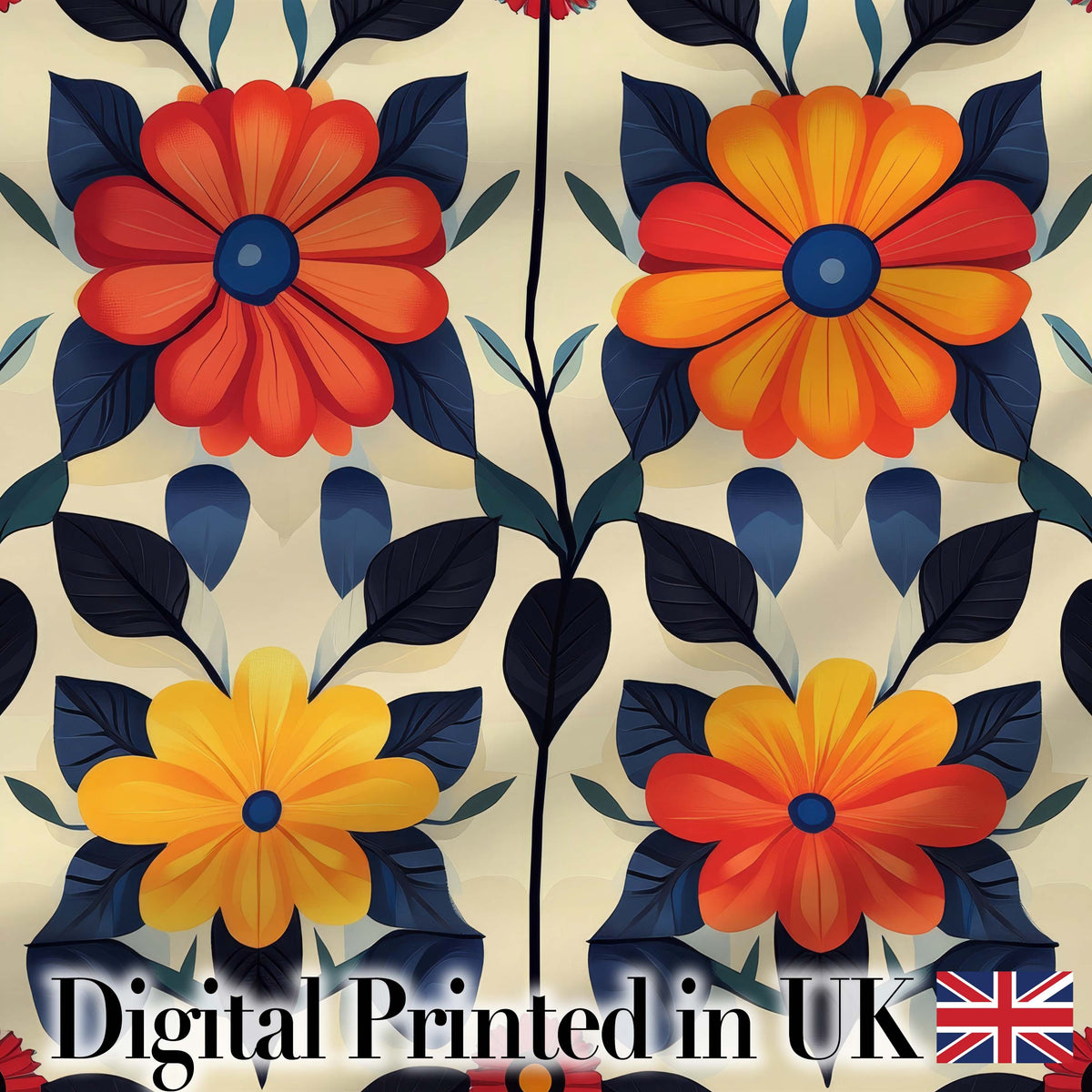 Abstract Bold Floral  Bloom Symmetry Seamless Pattern Digital Print Fabric by the Metre UK Sewing Quilting Textile