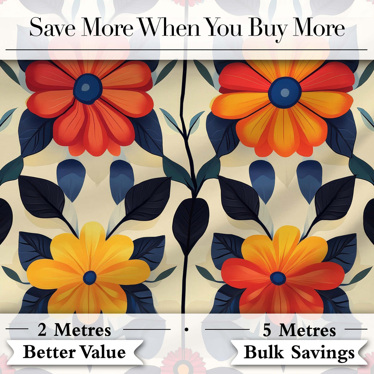 Abstract Bold Floral  Bloom Symmetry Seamless Pattern Digital Print Fabric by the Metre UK Sewing Quilting Textile