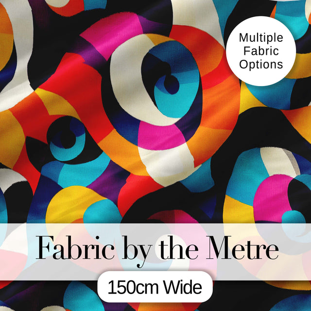 Abstract Colorful Spiral Swirl  Geometry Seamless Pattern Digital Print Fabric by the Metre UK Sewing Quilting Textile